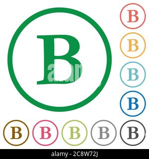 Satz von fetten Schriftartfarbe rund umrandeten flachen Symbolen auf weißem Hintergrund Stock Vektor