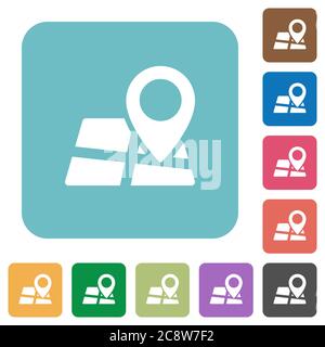 Flache Karten-Positionssymbole auf abgerundeten quadratischen Hintergrundbildern. Stock Vektor