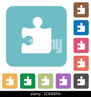 Flache Puzzle-Stück Symbole auf abgerundeten quadratischen Hintergrund. Stock Vektor