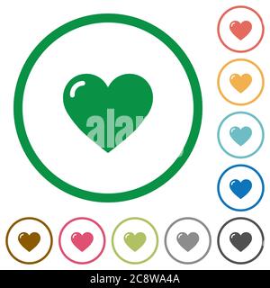 Set von Herz-Form Farbe rund umrissen flache Symbole auf weißem Hintergrund Stock Vektor