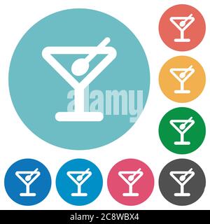 Flaches Cocktail-Symbol auf runder Farbhintergrund. Stock Vektor