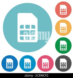 Symbol für flache SIM-Karte auf rundem Hintergrund. Stock Vektor