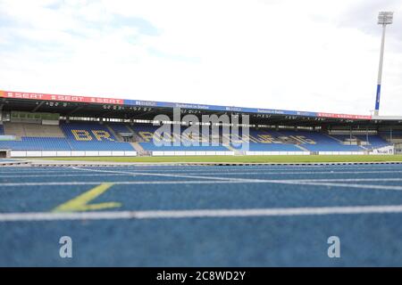 Braunschweig, Deutschland. 17. Juli 2020. firo: 17.07.2020, Fußball, 2.Bundesliga, Saison 2020/2021, Eintracht Braunschweig, Eintracht Stadion, Orientierung Deutsche Leichtathletik Meisterschaften 2020, Laufstrecken, Tribünen Quelle: dpa/Alamy Live News Stockfoto