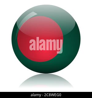 Bangladeshi Flagge Glaskugel auf Licht Spiegel Oberfläche Vektor Illustration Stock Vektor
