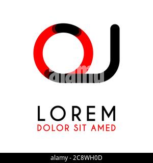Anfangsbuchstabe OJ mit rotem Schwarz und abgerundeten Ecken Stock Vektor