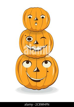 Drei Spaß Halloween Kürbisse Bild in der Hand Zeichnung Cartoon-Stil, für T-Shirt tragen Mode-Druck-Design, FeiertageGrußkarte, Postkarte. Party invitt Stock Vektor