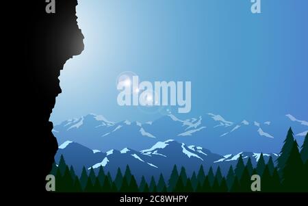 Landschaft von Wald in den Bergen in der Tageszeit Stock Vektor