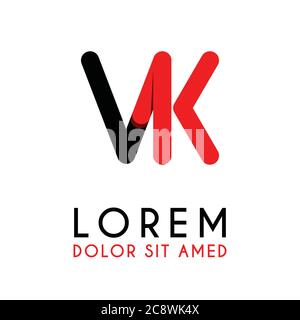 Anfangsbuchstabe VK mit rotem Schwarz und abgerundeten Ecken Stock Vektor