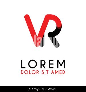 Anfangsbuchstabe VR mit rotem Schwarz und abgerundeten Ecken Stock Vektor