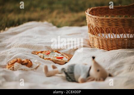 Picknick im Park am Wochenende, Familienfreizeit, Sommerzeit, niemand Stockfoto