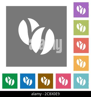 Kaffeebohnen flaches Symbol auf quadratischem Hintergrund. Stock Vektor
