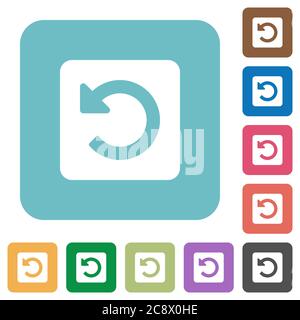 Flach: Symbole nach links drehen auf abgerundeten quadratischen Hintergrundfarben. Stock Vektor