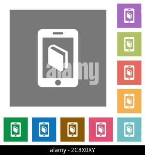 Flaches E-Book-Symbol auf quadratischem Hintergrund. Stock Vektor