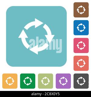 Flach: Symbole auf abgerundeten quadratischen Hintergrundfarben nach rechts drehen. Stock Vektor