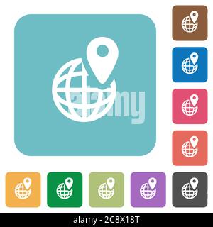 Flache GPS-Positionssymbole auf abgerundeten quadratischen Hintergrundbildern. Stock Vektor