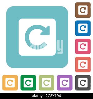 Flach: Symbole auf abgerundeten quadratischen Hintergrundfarben nach rechts drehen. Stock Vektor
