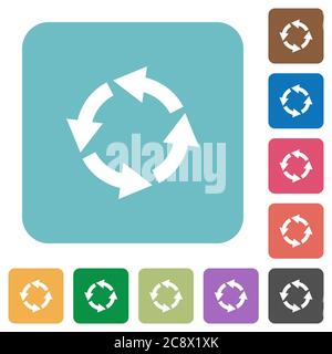 Flach: Symbole nach links drehen auf abgerundeten quadratischen Hintergrundfarben. Stock Vektor