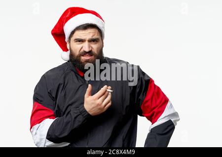 Mann in Weihnachten Mütze Urlaub Sportswear Stockfoto