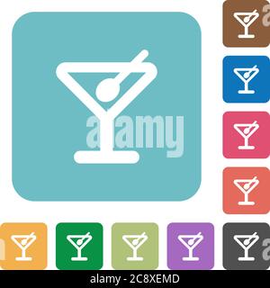 Flache Cocktail-Symbole auf abgerundeten quadratischen Hintergrundfarben. Stock Vektor