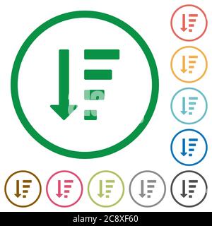 Satz von absteigenden sortierten Listenmodi, farbig, runde, flache Symbole auf weißem Hintergrund Stock Vektor