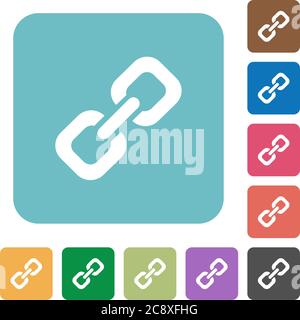 Flat Link-Symbole auf abgerundeten quadratischen Hintergrundfarben. Stock Vektor
