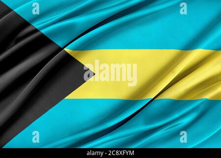 Bunte Bahamas Flagge winkt im Wind. Stockfoto