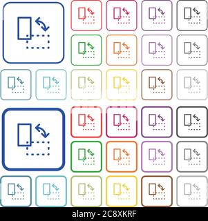 Satz von rotieren Element flach gerundet quadratisch gerahmte Farbsymbole auf weißem Hintergrund. Dünne und dicke Versionen enthalten. Stock Vektor