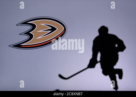 NHL Hockey Konzept Foto. Silhouette des professionellen NHL Eishockey-Spieler Stockfoto