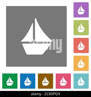 Segelboot flache Symbol auf Farbe quadratischen Hintergrund gesetzt. Stock Vektor