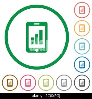 Set von Smartphone Signalstärke Farbe rund umrissen flache Symbole auf weißem Hintergrund Stock Vektor