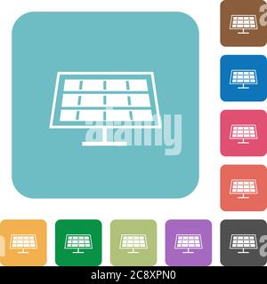 Flache Solarpanel-Symbole auf abgerundeten quadratischen Hintergrundfarben. Stock Vektor
