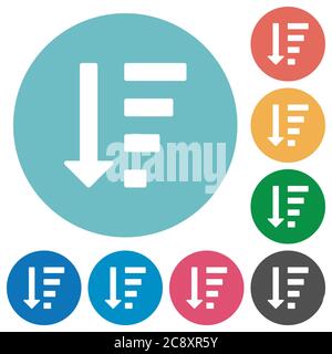 Symbol für den flachen, absteigend geordneten Listenmodus auf rundem Farbhintergrund. Stock Vektor