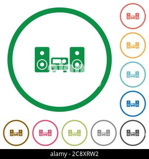 Flache Symbole für Stereosysteme in runden Umrissen Stock Vektor