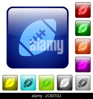 Set aus Rugby Ball Farbe Glas abgerundeten quadratischen Knöpfen Stock Vektor