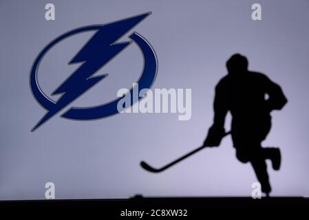 NHL Hockey Konzept Foto. Silhouette des professionellen NHL Eishockey-Spieler Stockfoto