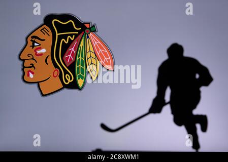 NHL Hockey Konzept Foto. Silhouette des professionellen NHL Eishockey-Spieler Stockfoto