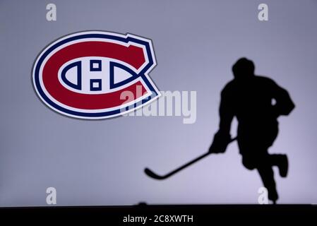 NHL Hockey Konzept Foto. Silhouette des professionellen NHL Eishockey-Spieler Stockfoto