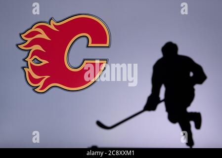 NHL Hockey Konzept Foto. Silhouette des professionellen NHL Eishockey-Spieler Stockfoto