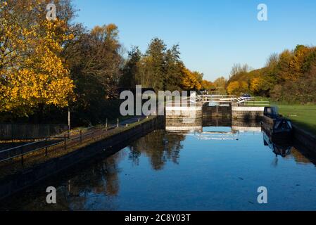 Waltham Town Lock am Fluss Lee an der Grenze zwischen Essex und Hertfordshire, Waltham Abbey, Großbritannien Stockfoto