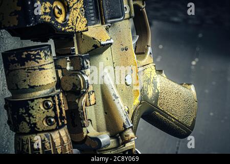 Moderne Waffenserie. US Army Sturmgewehr, Nahaufnahme. Stockfoto