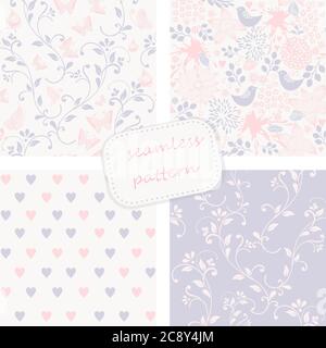 Set aus 4 Vintage nahtlose Muster. Von Hand gezeichnet. Kann für Keramikfliesen, Tapete, Textil, Einladung, Grußkarte, Web-Seite Hintergrund verwendet werden. Stockfoto
