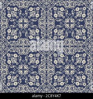 Nahtlose Damast Tapete. Nahtloses Vintage-Muster im viktorianischen Stil. Handgezeichnetes Blumenmuster. Stockfoto