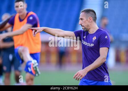 Rom, Italien. Juli 2020. Franck Ribery von ACF Fiorentina Gesten während der Serie EIN Spiel zwischen Roma und Fiorentina im Stadio Olimpico, Rom, Italien am 26. Juli 2020. Foto von Giuseppe Maffia. Kredit: UK Sports Pics Ltd/Alamy Live Nachrichten Stockfoto