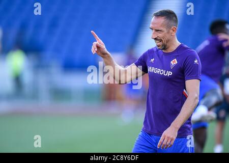 Rom, Italien. Juli 2020. Franck Ribery von ACF Fiorentina Gesten während der Serie EIN Spiel zwischen Roma und Fiorentina im Stadio Olimpico, Rom, Italien am 26. Juli 2020. Foto von Giuseppe Maffia. Kredit: UK Sports Pics Ltd/Alamy Live Nachrichten Stockfoto