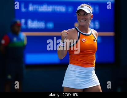 Timea Babos aus Ungarn in Aktion während ihres Qualifikationsspiels beim US Open Grand Slam Tennisturnier 2019 Stockfoto