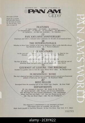 Jahrgang Oktober 1987 Pan American World Airways Inflight Magazine Stockfoto