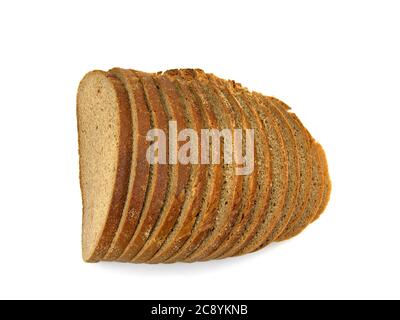Brotscheiben vor weißem Hintergrund Stockfoto