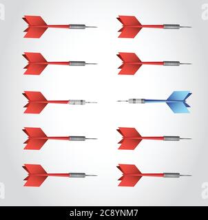 Dart in eine entgegengesetzte Richtung Illustration Design über einem weißen Hintergrund Stock Vektor