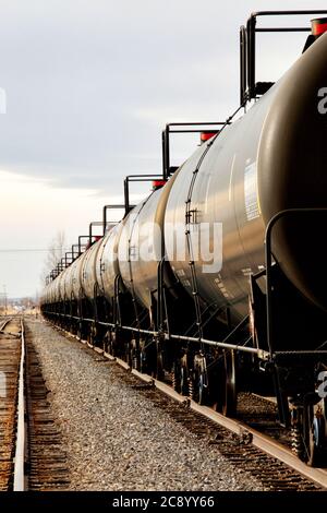 Tanker Waggons auf den Gleisen Stockfoto