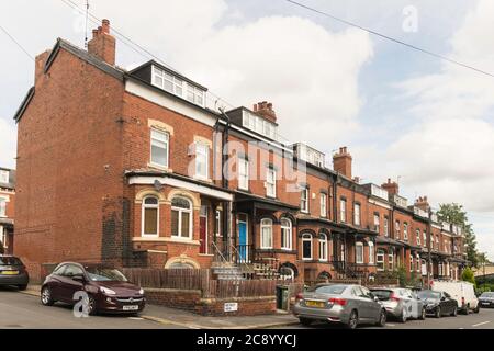 Ende des 19. Jahrhunderts zurück zu hinten Terrassenhäuser in Methley View, Methley, Chapel Allerton, Leeds, Yorkshire, England, Großbritannien Stockfoto